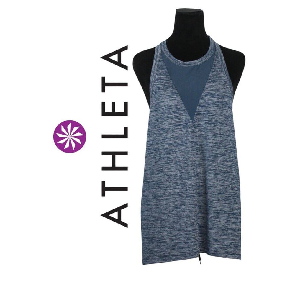 Athleta Heather Blue Tank Top with Sheer Fabric Accents Size Medium